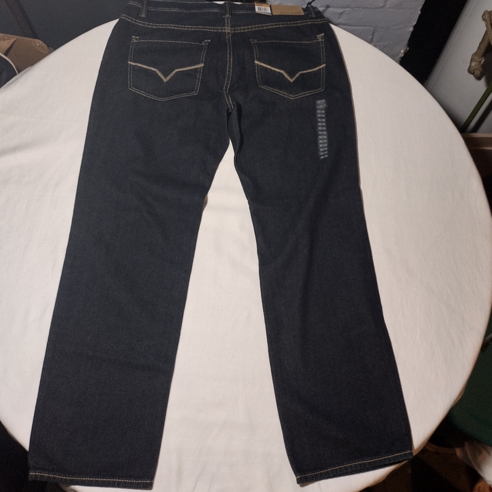 DKNY Bleeker Dark Blue Wash Regular Fit Low Rise Straight Leg Jeans - Picture 6 of 16
